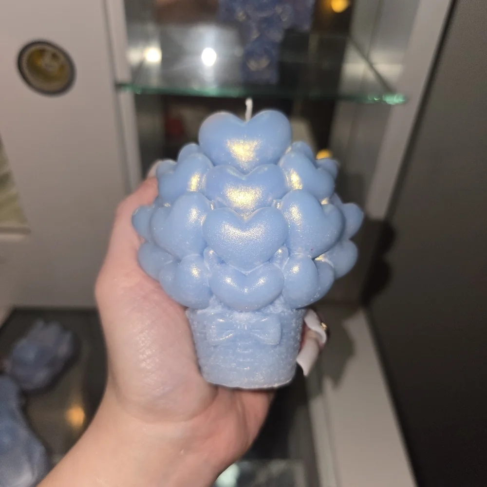 Blue Velvet Rosewood Candle Trio – Rose Cluster, Cross Candle & Floral (Beeswax)